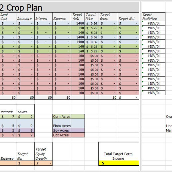 Excel Crop Plan Sheet with Formulas